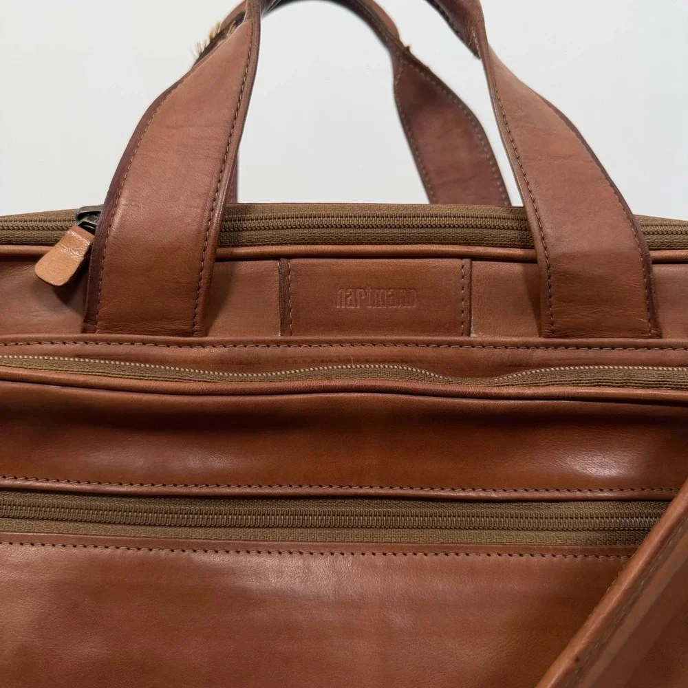 Vintage Hartmann Full Grain Leather Briefcase Laptop Bag Tan Cognac Expandable